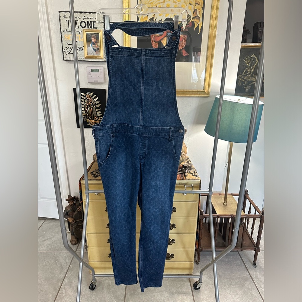 Hollister Teens Denim Overalls Size Large Blue Aztec Print X Back Skinny Leg